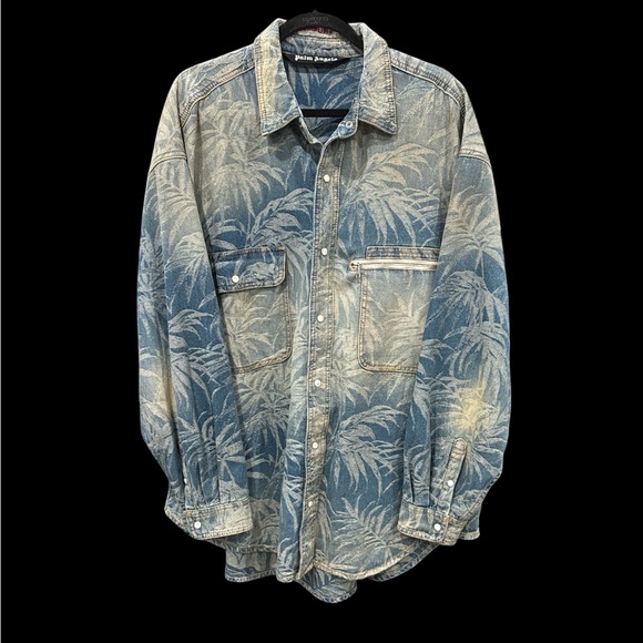 Palm Angels $1000 Palm Print Denim Shirt Jacket XL